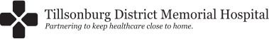 Logo of Tillsonburg District Memorial Hospital, featuring a cross symbol and the tagline: 
