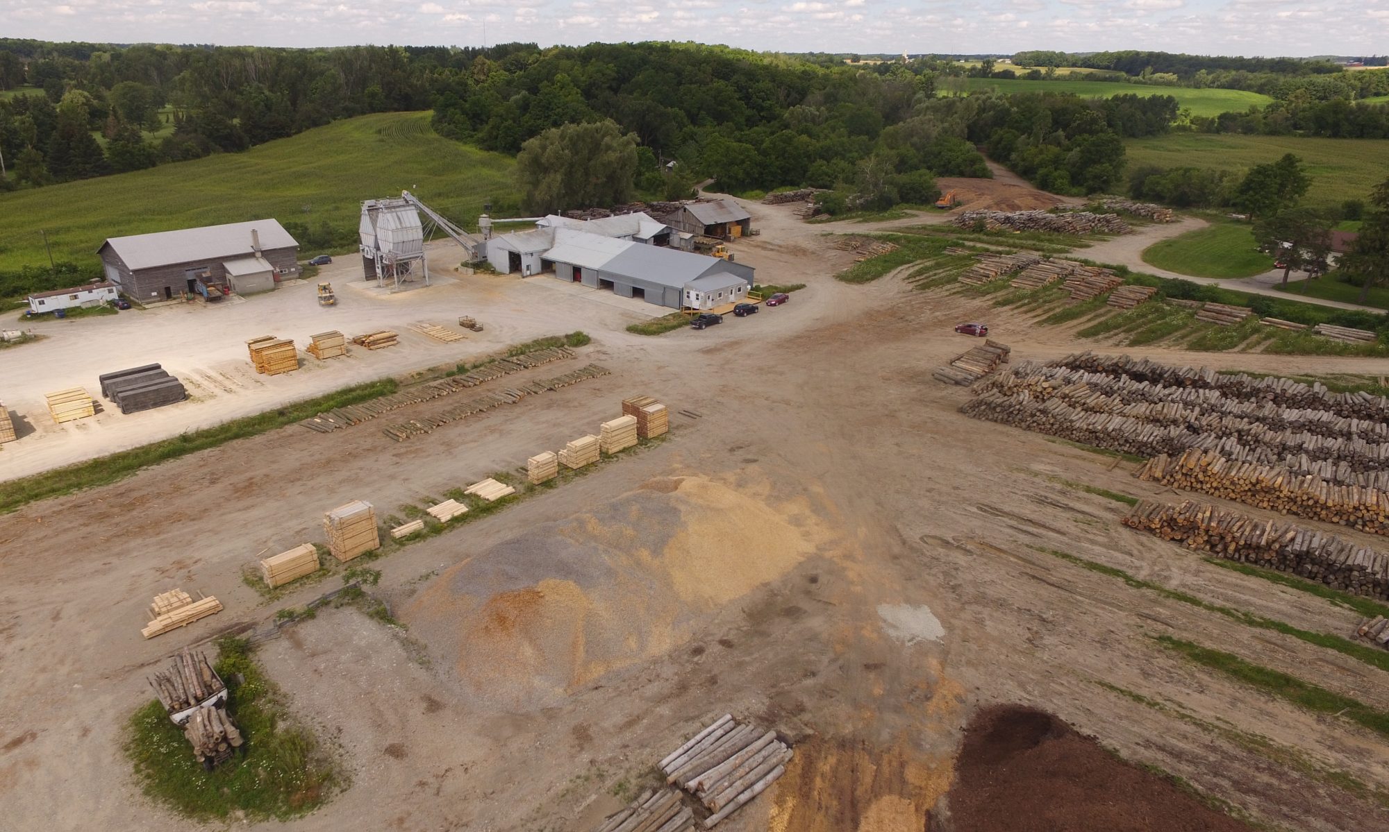 Overhead view of lumber yard.