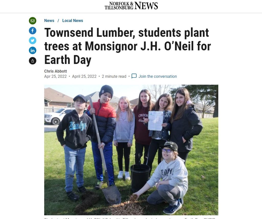 Earth Day Tree Planting Newspaper article